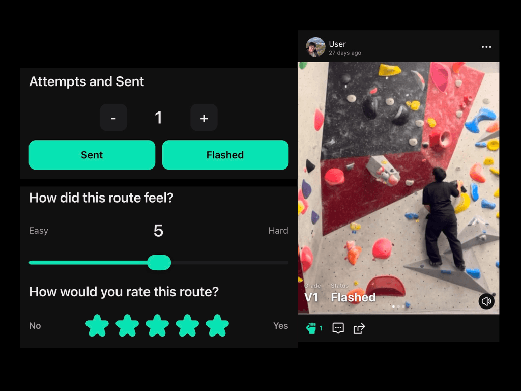 Bolda climb logging with attempts, sends, videos and ratings